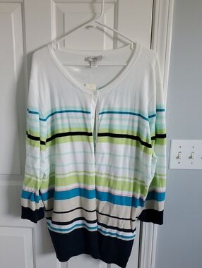 CJ Banks White Lightweight Button Cardigan